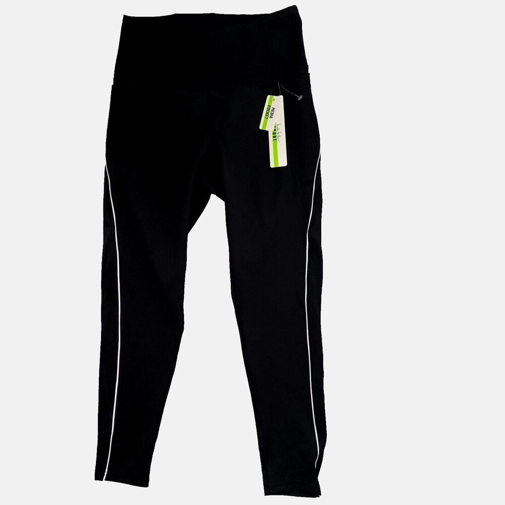 Nicole Miller Sport Womens Black High Waisted Leggings Medium Pockets